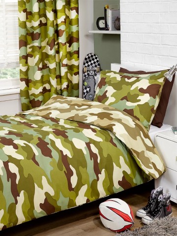 Army camouflage reversible single duvet cover and pillowcase set