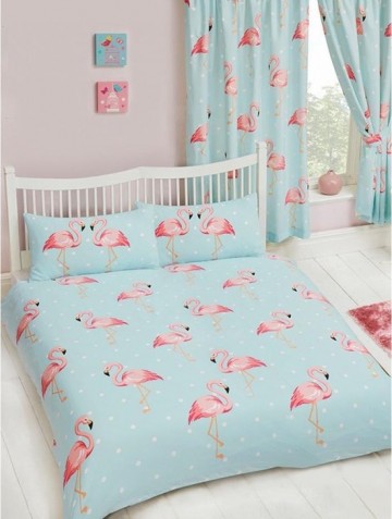 Flamingo dekbed blauw